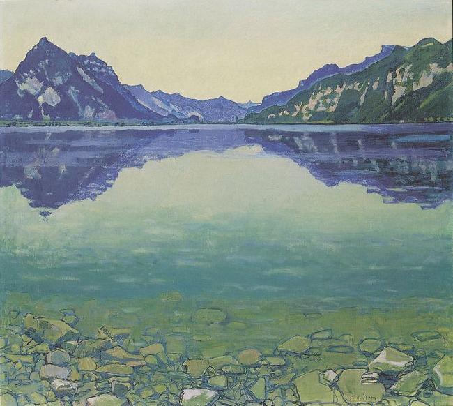 Ferdinand Hodler Thunersee mit symmetrischer Spiegelung vor Sonnenaufgang oil painting picture